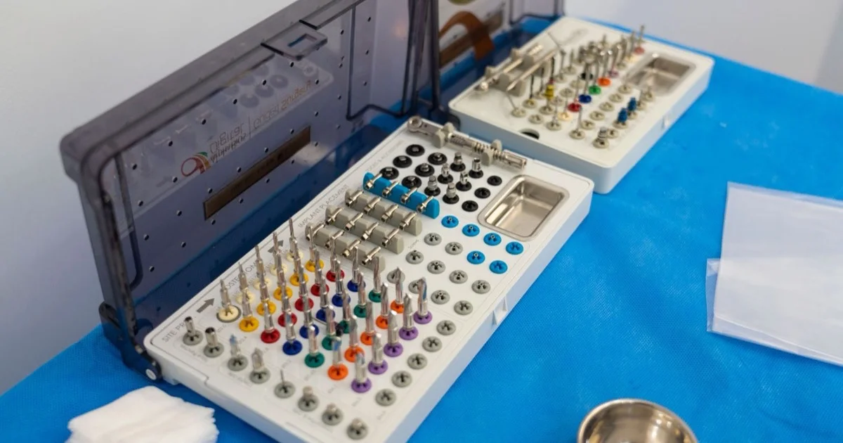 Implant surgical kit on a table