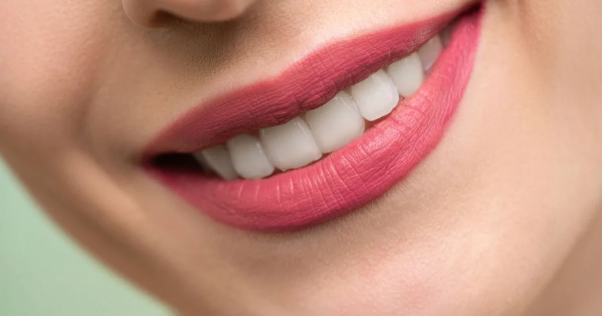 Close-up of a veneer being placed on a tooth